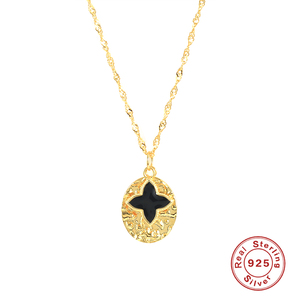 Parure de bijoux ROXI : Collier pendentif émail croix et boucles d'oreilles pendantes zircon étoile noire - Product Image 3