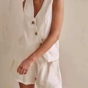 Conjunto Casual de Lino y Algodón para Mujer, Estilo Nuevo 2025, Dos Piezas con Top sin Mangas y Pantalones Cortos, Gran Venta OEM - Product Image 2