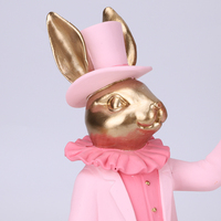 Redeco Promotion Figurine en résine Lapin rose doré mignon, design fête de desserts, lapin ballerine pour décoration de table à la maison
