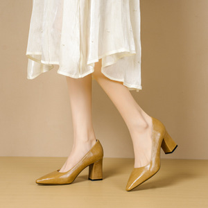 Escarpins à bout pointu pour femme 7288A, talon carré, en cuir verni, à enfiler, chaussures de bureau, talon haut 5cm-8cm, toutes saisons, semelle souple - Product Image 4