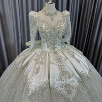 Robe de mariée Jancember CM95 Illusion Neckline avec corsage perlé argenté et jupe à sequins en satin pour événements royaux