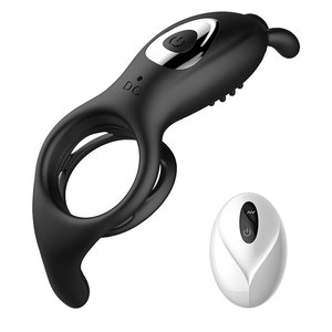 Men's Black Silicon Wireless Remote Rampant Rabbit <b>Vibrating</b> Spermatic Ring 9-frequency <b>Vibration</b> Real Touch Feeling 100% - Product Image 1