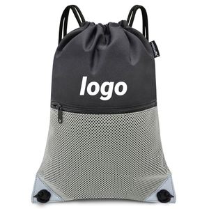 Promotion Advertising Large Capacity Custom Logo Black Zippered Mesh Waterproof Polyester Oxford <b>Drawstring</b> <b>Backpack</b> for Sports - Product Image 1
