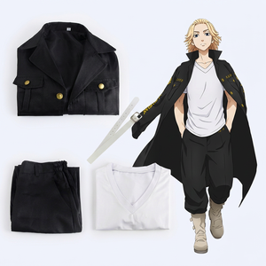 Costume de cosplay d'anime Chief Sano Manjiro pour homme, ensemble complet, manteau noir, pantalon, chemise blanche, ceinture, printemps 2022, polyester, jeu d'anime, rôle - Product Image 1