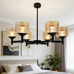 Lámpara Colgante LED de Estilo Rústico Negro con Múltiples Cabezales, Pantalla de Cristal Transparente, Lámpara Colgante de Hierro para Isla de Cocina, Comedor, Sala de Estar, Dormitorio - Product Image 1