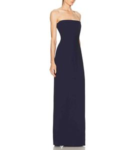 Vestido Largo Minimalista <span class=keywords><strong>de</strong></span> Crepé sin Tirantes para Mujer |   Etiqueta Privada Personalizada |   Vestido <span class=keywords><strong>de</strong></span> Noche Formal Azul Marino con Corte Estructurado - Product Image 5