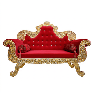Luxury Royal Wedding <b>Sofa</b> | <b>Gold</b> Carved Metal Living Room <b>Sofa</b> | Velvet Tufted Maharaja Couch | Premium Event Banquet Furniture - Product Image 1
