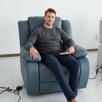 Fauteuil inclinable électrique pivotant en cuir PU bleu foncé PUZE Q703 avec USB et télécommande, 900x800x800mm, structure en bois pour la maison
