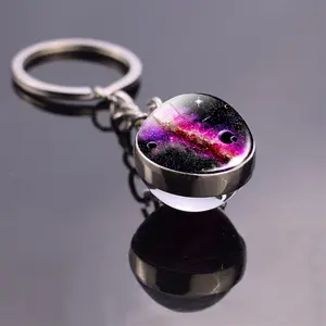 太阳系行星钥匙圈星系星云空间钥匙扣月亮地球太阳火星艺术双面玻璃球钥匙扣L0062-1