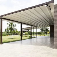 Pergola électrique rétractable de style moderne avec toit en PVC et structure en aluminium, télécommande incluse, idéale pour balcon, restaurant, villa, jardin