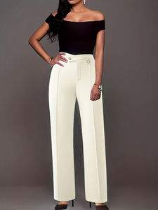 2358 grossistes élégant femme Pleater pantalon bureau dame rose solide mince droite taille haute femmes pantalon à jambes larges - Product Image 6