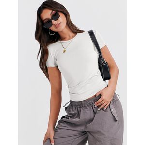 T-shirt à manches courtes pour femme FOXA, col rond, coupe ajustée, t-shirt basique, longueur normale, 100% coton, tissu jersey respirant - Product Image 6