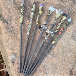 Baguette magique en cristal <span class=keywords><strong>de</strong></span> sucre à tête unique, élément améthyste, baguette <span class=keywords><strong>de</strong></span> fée, accessoires lune soleil, baguette magique - Product Image 2