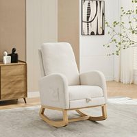 Fauteuil à bascule moderne en bois confortable pour chambre d'enfant, avec repose-pieds rétractable et rembourré, idéal pour salon et chambre à coucher