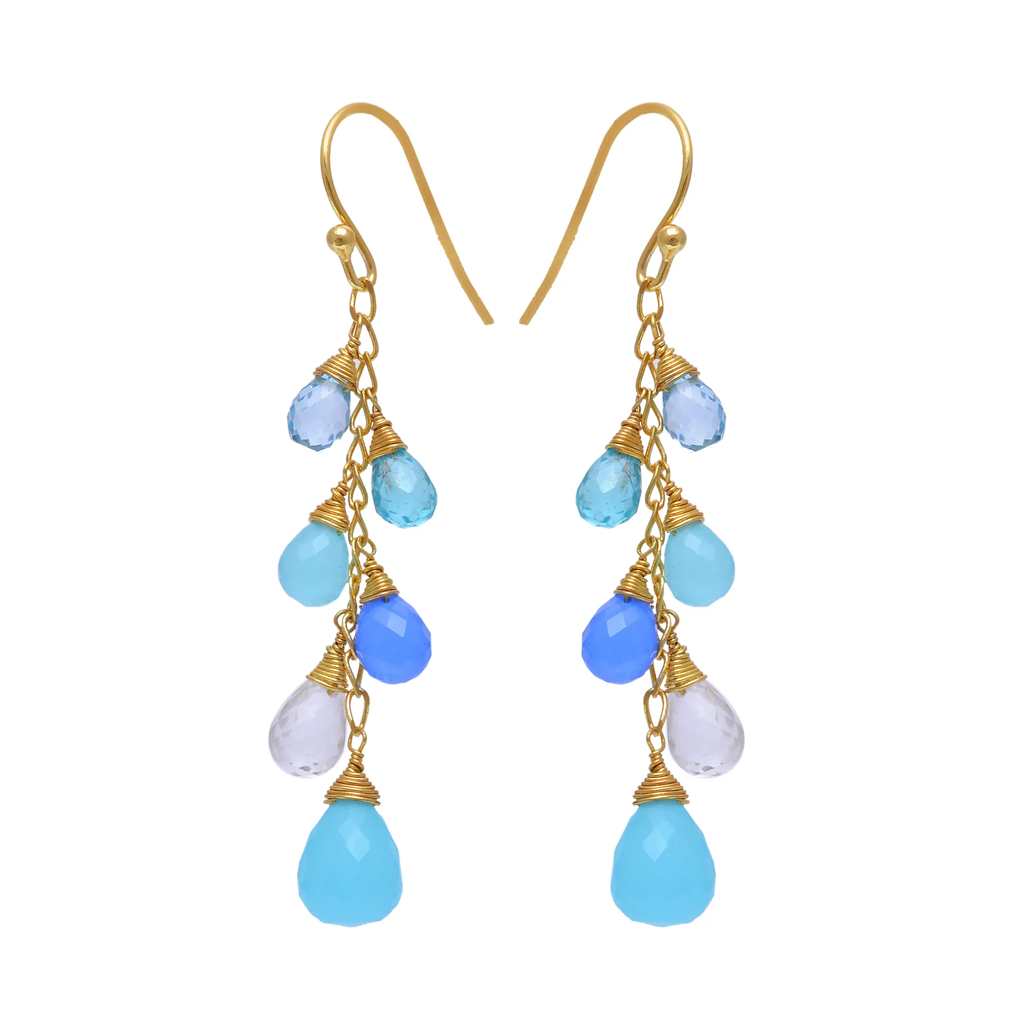 Topaz Dangle Earrings Gemstone Jewelry Wholesale Earrings Blue Genuine Aqua Chalcedony Crystal Handmade Silver Trendy Hook