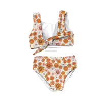 Traje de Baño Bikini Floral Retro para Niña Joven, Diseño Personalizado al por Mayor ODM OEM 2026, Ropa de Playa para Adolescentes, Poliéster Reciclado, Estilo Europeo y Americano