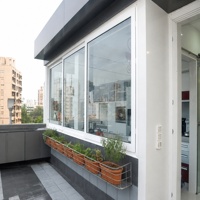 Fenêtre coulissante horizontale en aluminium à rupture de pont thermique, double vitrage, insonorisée, coupe-vent, personnalisable, moderne, pour balcon résidentiel