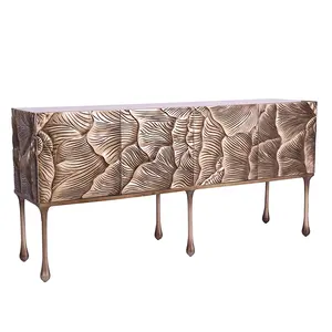 Bernhardt Flora credenza with ginkgo leaf pattern vintage style wood sculpted sideboard decorative TV cabinet
