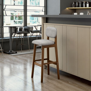 Banqueta Alta de Madeira Maciça com Design Moderno e Encosto para Casa, Ilha, Mesa, Caixa e Recepção - Product Image 3