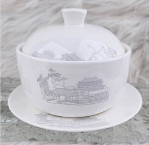 Juego de vajilla china con decoración de la ciudad antigua del Reino Han Occidental, borde dorado a mano, vajilla de lujo para hotel, banquete de boda, restaurante - Product Image 3