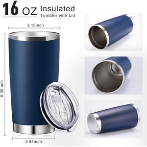Stainless Steel Tumbler 20oz Vacuum Insulated <b>With</b> <b>Lid</b> Dark Blue Set Of 6 For Office Car Home Use - Product Image 2