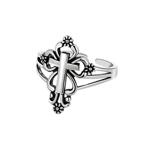 New Design Silver 925 Ring Classic Style Cross Ring Figure Adjustable opening Sterling Silver Ring