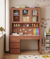 Bureau en bois massif avec bibliothèque et étagère intégrées, ensemble de table d'étude pour enfants, bureau d'écriture pour étudiants pour chambre à coucher et usage domestique