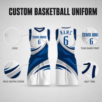 Conjunto de Uniforme de Baloncesto Sublimado Personalizado para Hombre, Secado Rápido, Azul, Blanco y Gris, con Nombre y Número