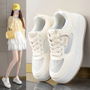 Zapatillas Deportivas para Mujer, Blancas, con Cordones, Malla Transpirable, Suela Gruesa, Versátiles, Modernas, Estilo Skate, Casuales - Product Image 3
