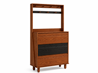 Meuble à chaussures et porte-manteau autoportant en bois massif de style Mid-Century français pour entrée de maison