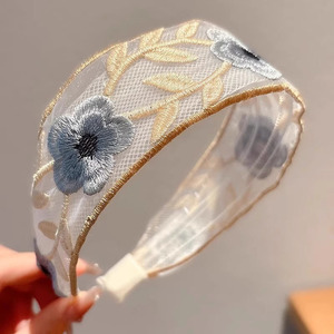 春夏新款彩色花朵蕾丝刺绣头带优雅宽幅女式头带 - Product Image 6