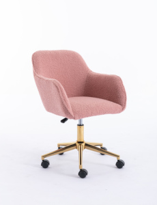 Modern Teddy Fabric Lift <strong>Chair</strong> with Adjustable Height 360 Degree Swivel Rotation Gold Metal Legs Universal Wheel <strong>Pink</strong> - Product Image 3