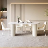 Cremefarbener Esstisch mit Sinterstein-Platte Hochwertiges Modernes Esszimmer-Set Einfacher Designer-Ellipsen-Esstisch zum Verkauf