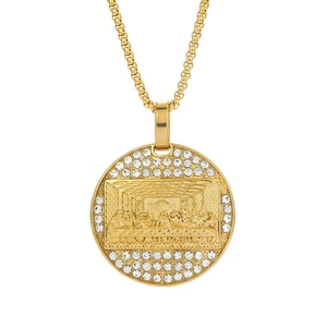 Colar Masculino de Aço Inoxidável Banhado a Ouro 18k com Pingente Jesus Bling Fashion Hip Hop Iced Última Ceia - Product Image 4