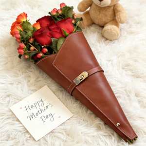 Sac porte-bouquet personnalisé en cuir PU durable avec couleur et logo sur mesure, pochette d'emballage cadeau de mariage - Product Image 1