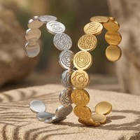 Brazalete de Acero Inoxidable en Forma de C, Ajustable, con Patrón Geométrico Redondo, Joyería de Moda para Mujer, Venta al Por Mayor
