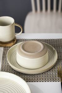 Personalize o seu logotipo padrão stoneware linha círculo amarelo círculo conjunto de tigelas de cerâmica tigelas - Product Image 3