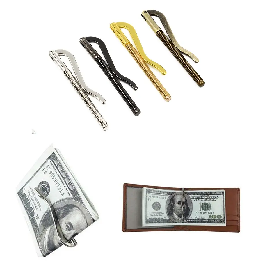 Hot Sale 4 Colors Slim Spring Loaded Bifold Money Clip Metal Money Clip Tie Bar Spring Money Clip For Wallets