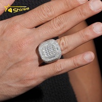 Bague Moissanite Iced Out en Argent 925, Sertie de Baguettes Carrées et Pavées, Style Hip Hop Bling, Bijou de Fête, Cadeau