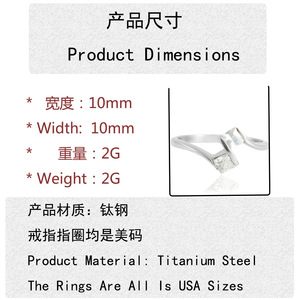 yunnique Geometric White Gemstone <b>Ring</b> Prong Setting Women's Fashion Jewelry Gift Steel Color - Product Image 2