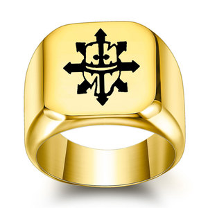 Bague carrée en acier inoxydable 18 mm, design bouclier flèche, bijoux de mode pour homme, cadeau - Product Image 3
