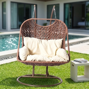 Balançoire de véranda pour 2 personnes, chaise suspendue <span class=keywords><strong>double</strong></span> en rotin tressé d'extérieur avec coussin épais pour patio, jardin, cour arrière, terrasse - Product Image 2
