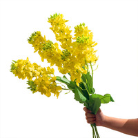 Fleurs artificielles à double tête jaunes, fausses fleurs de colza, herbe en plastique, feuilles artificielles décoratives