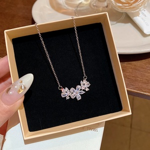 Exquisite Micro-inlaid Zircon Flower Trendy Minimalist Women's All-match High-end <b>Titanium</b> Steel Model X2130 Silver X2130 Silver - Product Image 3