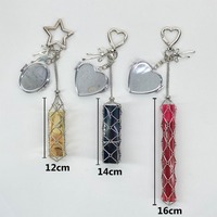 Élégante boîte de rangement pour rouge à lèvres en acier inoxydable, forme cœur et ovale, couleur or et argent, avec miroir, pochette en maille et pendentif porte-clés