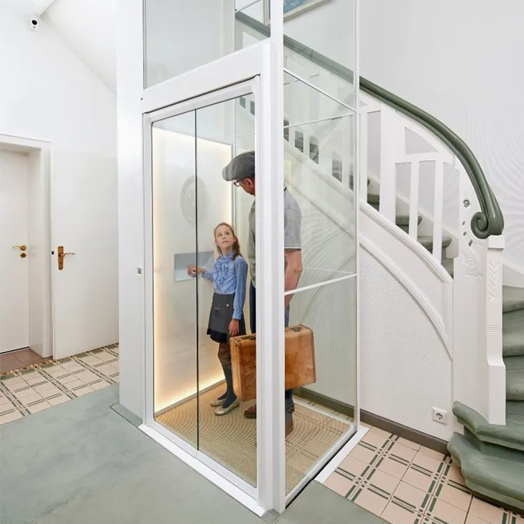 Elevador residencial de vidrio para ancianos, elevador de elevación para el hogar, elevador de pasajeros para 4 personas