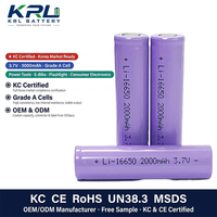 Baterai Isi Ulang Kapasitas Tinggi 16650 LiCoO2 Li-Ion 3.7V 2000mAh 800-Cycle, Kapasitas Tinggi untuk Paket Baterai DIY