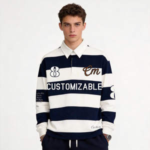 <span class=keywords><strong>Polo</strong></span> a Righe Retrò Americane con Logo Personalizzato e Ricamo 3D, Camicia <span class=keywords><strong>Polo</strong></span> Oversize con Bottoni, <span class=keywords><strong>Manica</strong></span> <span class=keywords><strong>Lunga</strong></span> Stile Rugby - Product Image 3
