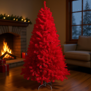 Árbol de Navidad Artificial Rojo de 6 Pies, Pino sin Luces, Base de Metal, Decoración Interior - Product Image 3