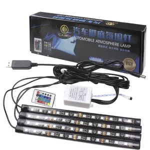 Dropshipping 4 Cái Từ Xa Xe Nội Thất Bầu Không Khí 12 Đèn LED Strip 5050 RGB SMD Linh Hoạt Strip Light 12V Xe Bầu Không Khí Ánh Sáng